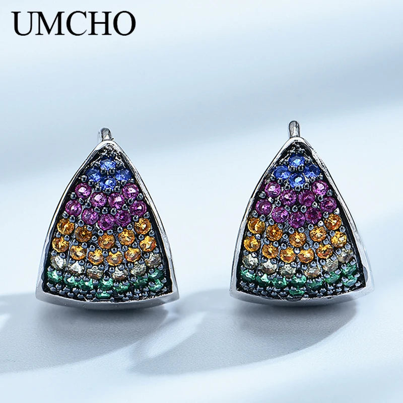 Sterling Silver 925 3-Angled Pattern Emerald Earrings