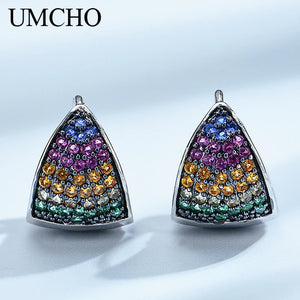 Sterling Silver 925 3-Angled Pattern Emerald Earrings