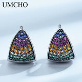 Sterling Silver 925 3-Angled Pattern Emerald Earrings