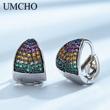 Sterling Silver 925 3-Angled Pattern Emerald Earrings