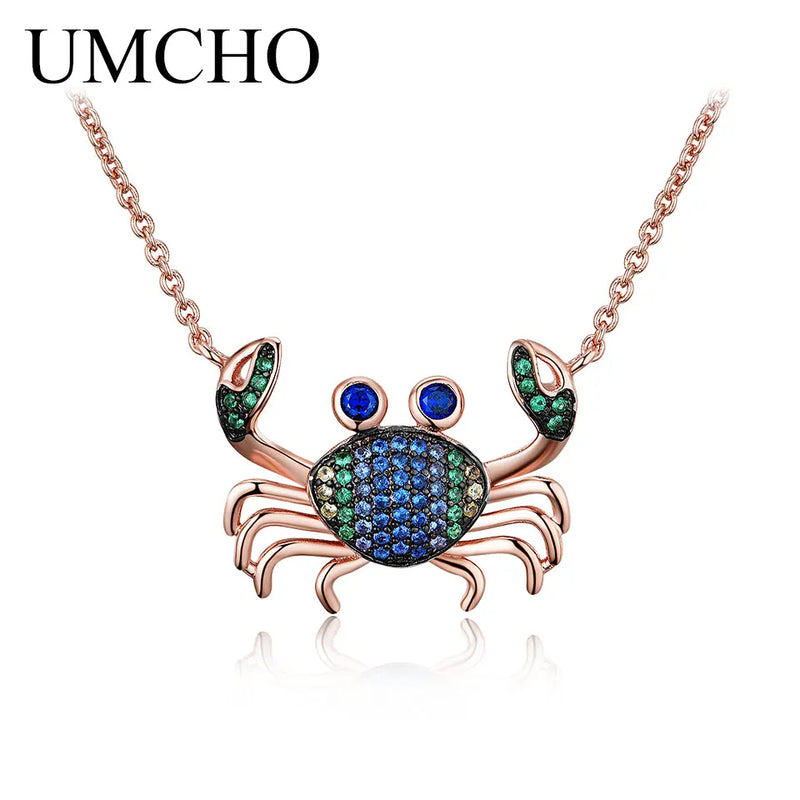 925 Silver Colorful Crab Chain Necklace Sterling Silver Women's Jewelry
