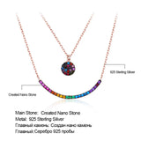 925 Silver Colorful Gemstone Smile Necklace Double Chain For Women Birthday Gift