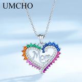 925 Silver Colorful Mom Heart Necklace Sterling Silver Pendant Women Gift