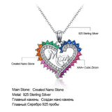 925 Silver Colorful Mom Heart Necklace Sterling Silver Pendant Women Gift