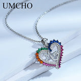 925 Silver Colorful Mom Heart Necklace Sterling Silver Pendant Women Gift
