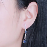 925 Silver Water Drop Nano Sapphire Earrings for Women
