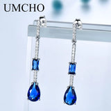925 Silver Water Drop Nano Sapphire Earrings for Women