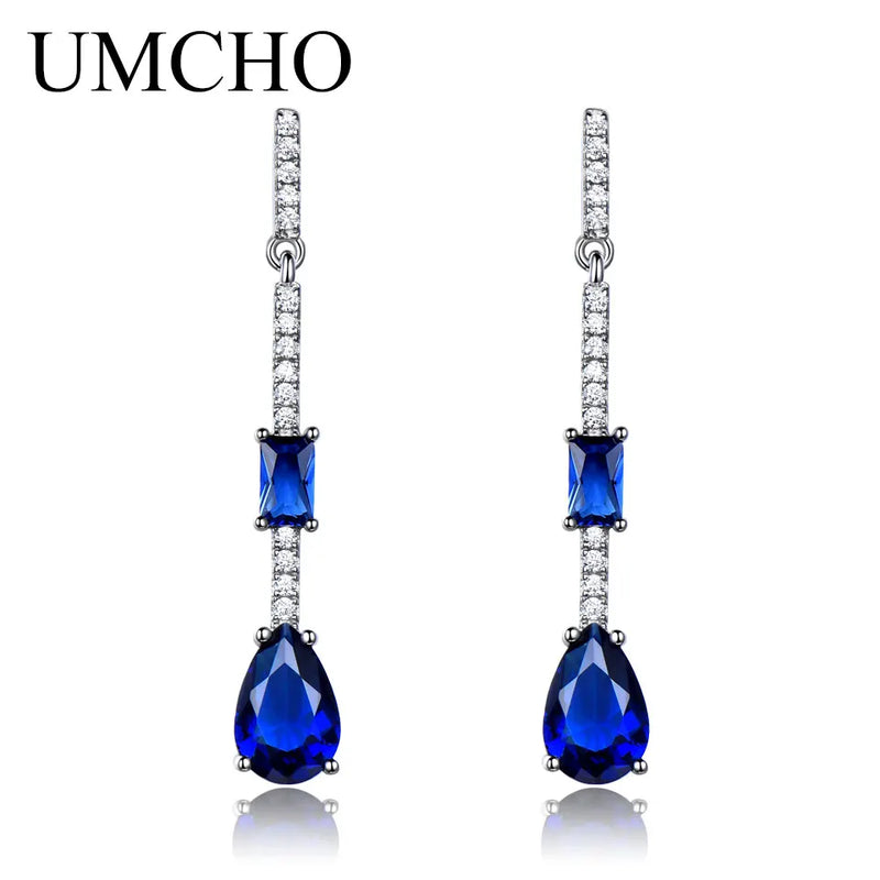 925 Silver Water Drop Nano Sapphire Earrings for Women