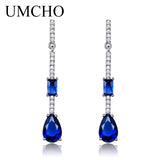 925 Silver Water Drop Nano Sapphire Earrings for Women