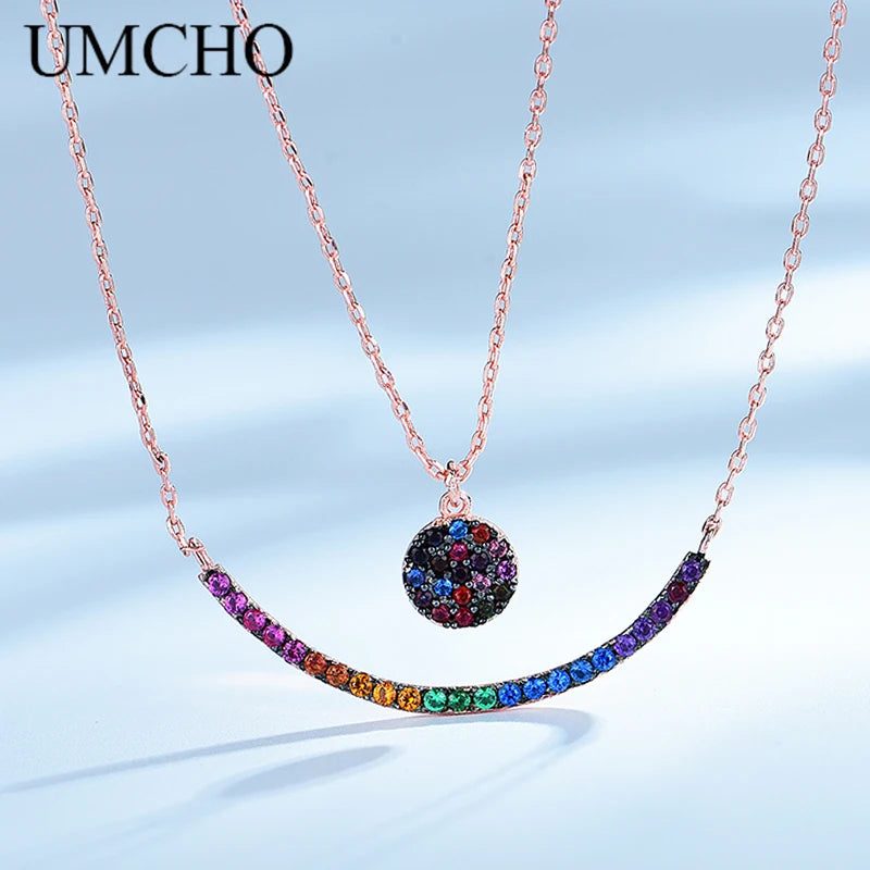 925 Sterling Pink Zircon Pendant Necklace for Women Girls
