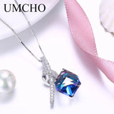 925 Silver Crystal Cube Drop Pendant Necklace Wedding Jewelry