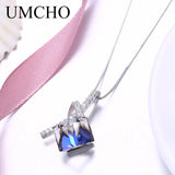 925 Silver Crystal Cube Drop Pendant Necklace Wedding Jewelry
