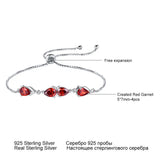925 Silver Garnet Gemstone Box Chain Bracelet Adjustable Wedding Jewelry Gift