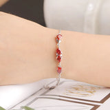 925 Silver Garnet Gemstone Box Chain Bracelet Adjustable Wedding Jewelry Gift
