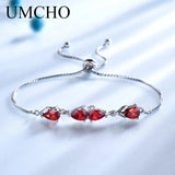 925 Silver Garnet Gemstone Box Chain Bracelet Adjustable Wedding Jewelry Gift