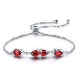 925 Silver Garnet Gemstone Box Chain Bracelet Adjustable Wedding Jewelry Gift