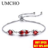 925 Silver Garnet Gemstone Box Chain Bracelet Adjustable Wedding Jewelry Gift