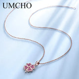 925 Silver Red Glitter Clover Pendant Necklace, Girls Party Gift