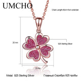 925 Silver Red Glitter Clover Pendant Necklace, Girls Party Gift