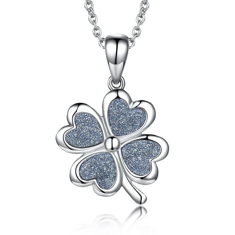 925 Silver Red Glitter Clover Pendant Necklace, Girls Party Gift