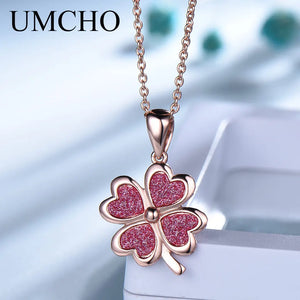 925 Silver Red Glitter Clover Pendant Necklace, Girls Party Gift