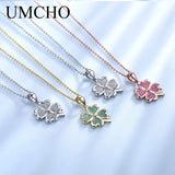 925 Silver Red Glitter Clover Pendant Necklace, Girls Party Gift