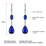 925 Silver Geometric Nano Sapphire Drop Earrings for Women