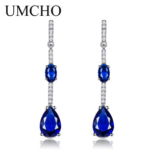925 Silver Geometric Nano Sapphire Drop Earrings for Women