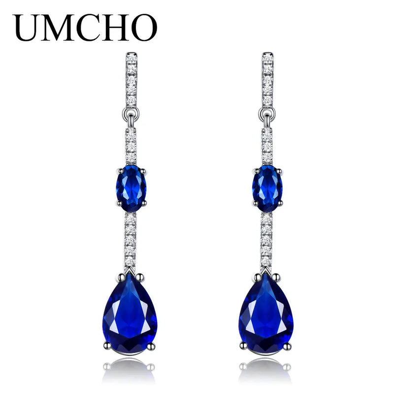 925 Silver Geometric Nano Sapphire Drop Earrings for Women