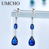 925 Silver Geometric Nano Sapphire Drop Earrings for Women