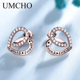 925 Silver Earrings Rose Heart CZ Wedding Party Gift