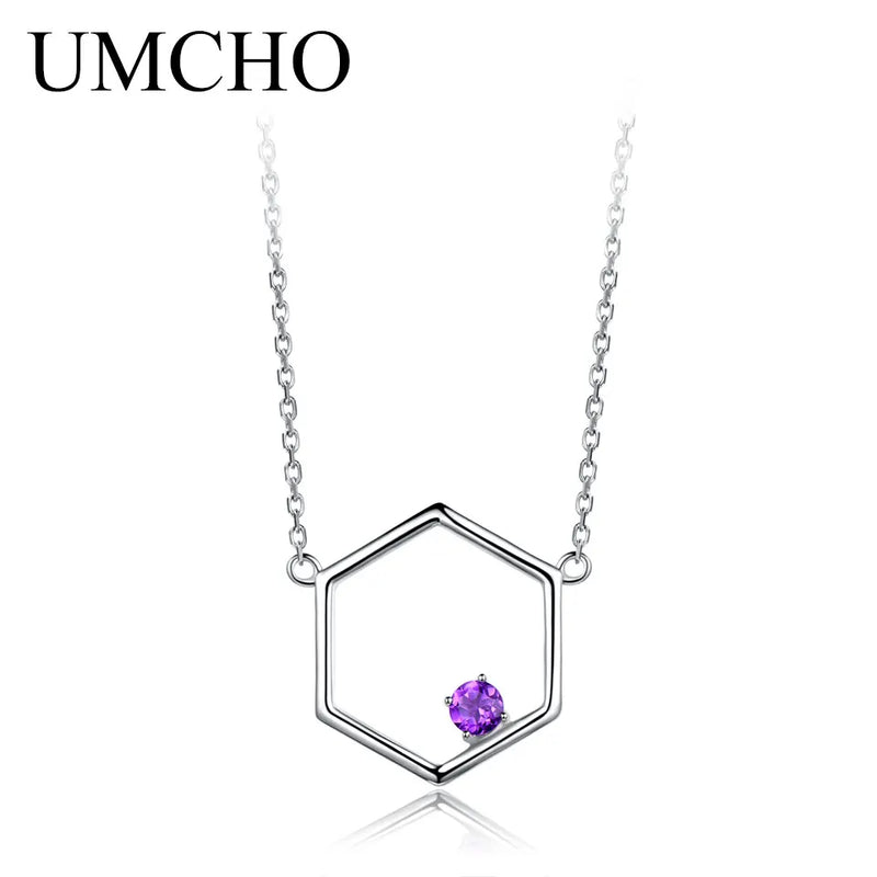 925 Silver Geometric Amethyst Pendant for Women