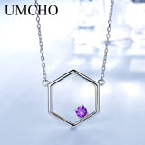 925 Silver Geometric Amethyst Pendant for Women