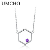 925 Silver Geometric Amethyst Pendant for Women