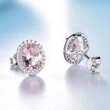 925 Silver Oval Pink Sapphire Stud Earrings Romantic Jewelry