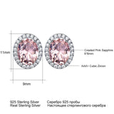 925 Silver Oval Pink Sapphire Stud Earrings Romantic Jewelry