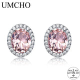 925 Silver Oval Pink Sapphire Stud Earrings Romantic Jewelry