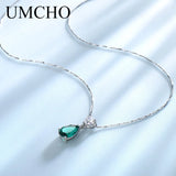 925 Silver Nano Emerald Drop Pendant Necklace for Women Girls