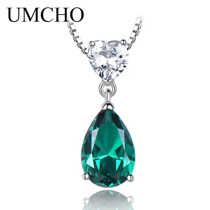 925 Silver Nano Emerald Drop Pendant Necklace for Women Girls