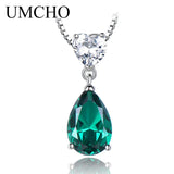 925 Silver Nano Emerald Drop Pendant Necklace for Women Girls