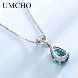 925 Silver Nano Emerald Drop Pendant Necklace for Women Girls