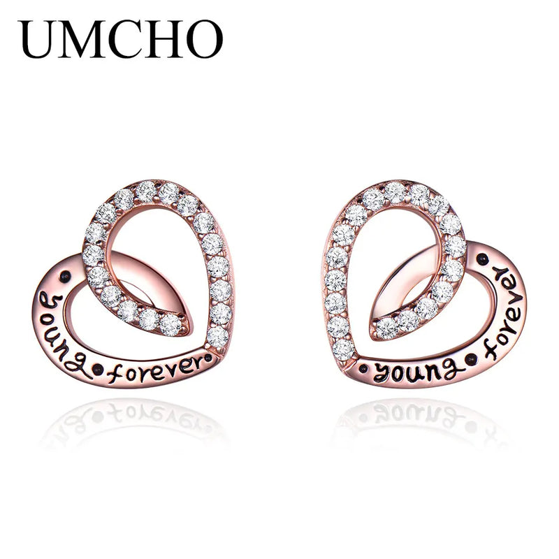 925 Silver Heart Stud Earrings for Mom Anniversary Gift