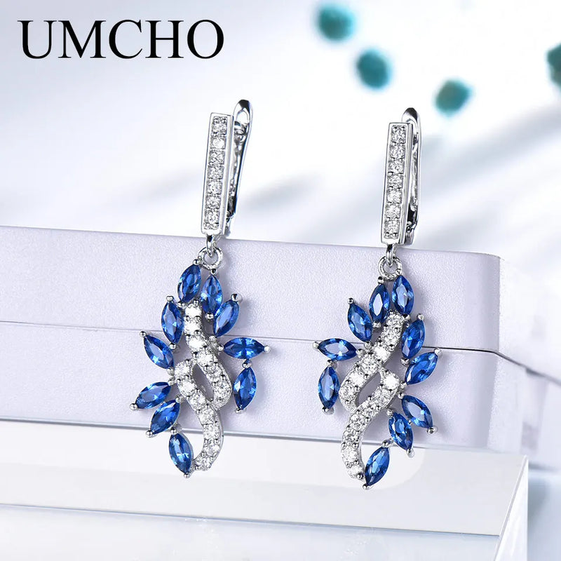 Sapphire Drop Earrings 925 Sterling Silver September Birthday Gift