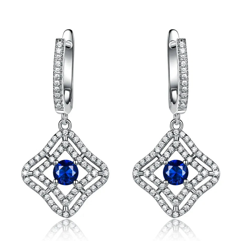 Sapphire Long Clip Earrings Real 925 Silver Jewelry Gemstone Accessories
