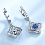 Sapphire Long Clip Earrings Real 925 Silver Jewelry Gemstone Accessories