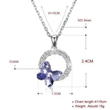 Pink Purple Crystal Butterfly Necklace 925 Sterling Silver Women Wedding Gift