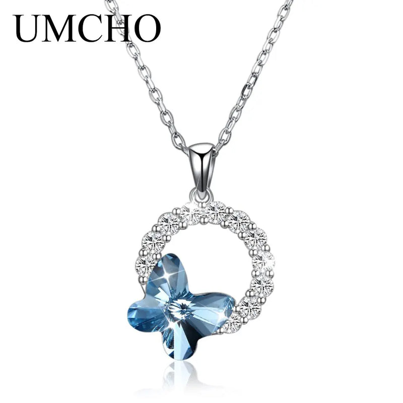 Pink Purple Crystal Butterfly Necklace 925 Sterling Silver Women Wedding Gift