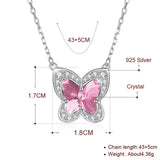 925 Silver Butterfly Necklace Pink Crystal Women