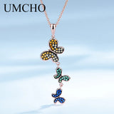 Colorful Butterfly Silver Necklace Pendants 925 Sterling Silver Chain Gift
