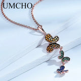 Colorful Butterfly Silver Necklace Pendants 925 Sterling Silver Chain Gift